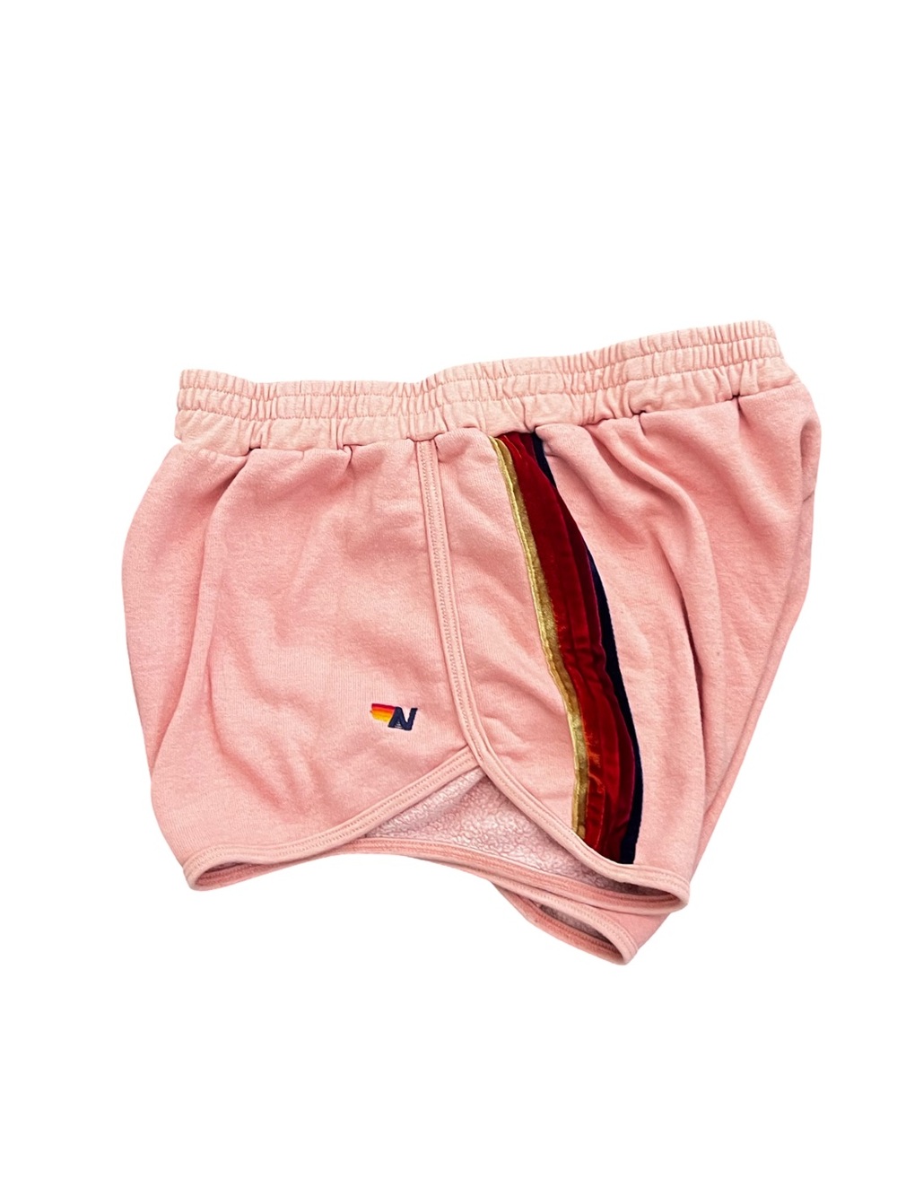 Aviator Nation Pink Shorts with Red-Navy-Gold Side Stripes